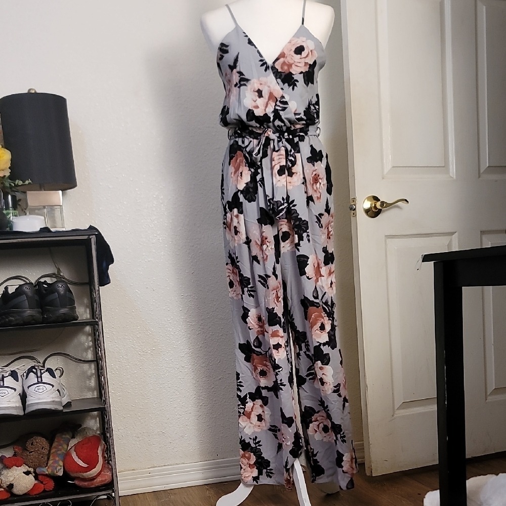 J for Justify Black and Pink Floral Jumpsuit
